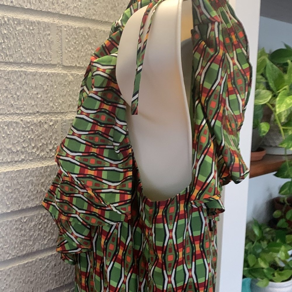 Cynthia Steffe Size 6 100% Silk Sleeveless Green Orange Dress Tiered Ruffles - Picture 4 of 13